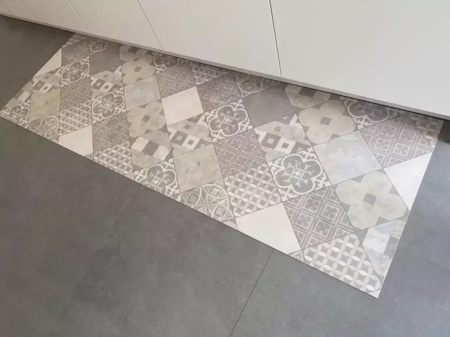 JYG Vloerkleed Paris Keukenloper Keukenmat Vinyl Vintage 60x600cm Beige Grijs