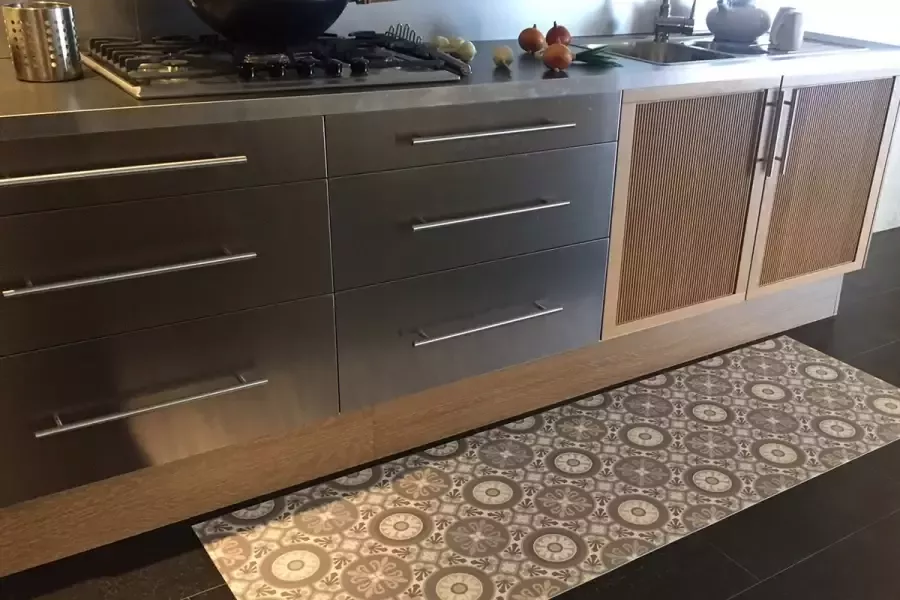 JYG Vloerkleed Retrolux Mechelen Keukenloper Keukenmat Vinyl Vintage 50x450cm Grijs -Beige