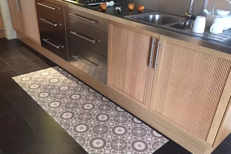 JYG Vloerkleed Retrolux Mechelen Keukenloper Keukenmat Vinyl Vintage 50x500cm Grijs -Beige