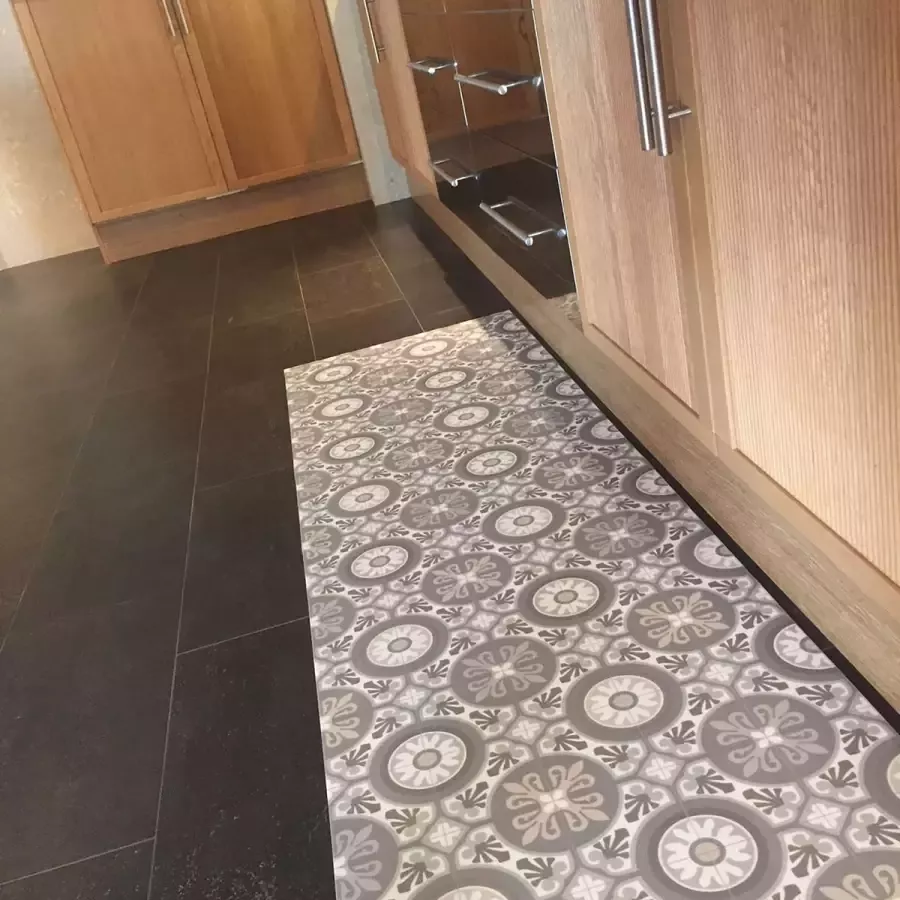 JYG Vloerkleed Retrolux Mechelen Keukenloper Keukenmat Vinyl Vintage 75x150cm Grijs -Beige