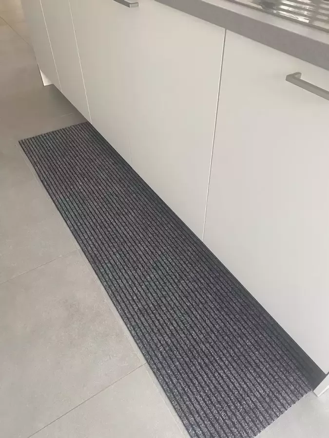 JYG Vloerkleed Stripe Keukenloper Keukenmat Anti Slip -50x200 cm Grijs