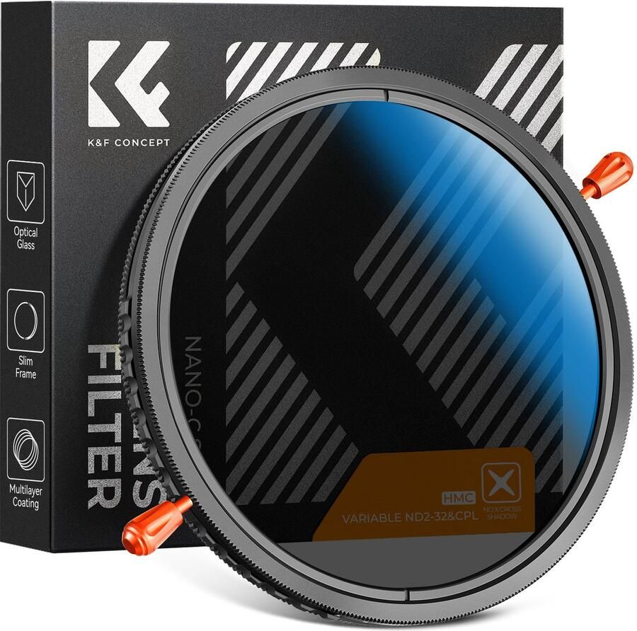 K&F Concept 72mm circulair polarisatiefilter & ND2-32 variabel grijsfilter Nano-C 2-in-1 filter CPL ND