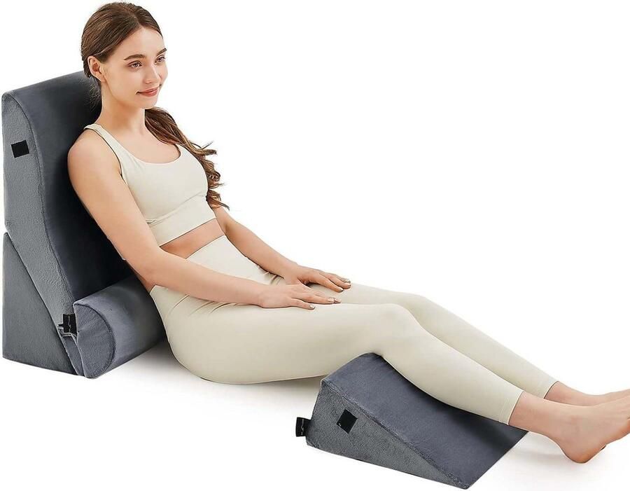 K&G Goods 4 Delige Kussenset Rugkussen Rugsteun Bed Leeskussen Ergonomisch ontwerp Wasbaar Lendesteun Inclusief Afneembare Kussenslopen Antraciet 4 Delig