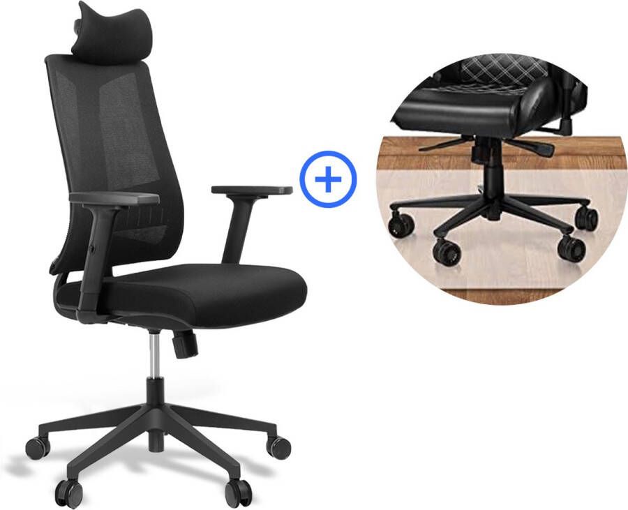 K IKIDO Bureaustoel In hoogte verstelbaar Voor thuiskantoor en aan bureau Ergonomische computer office chair Ademend gaas Met vloerbeschermingsmat Taille Ondersteuning Zwart