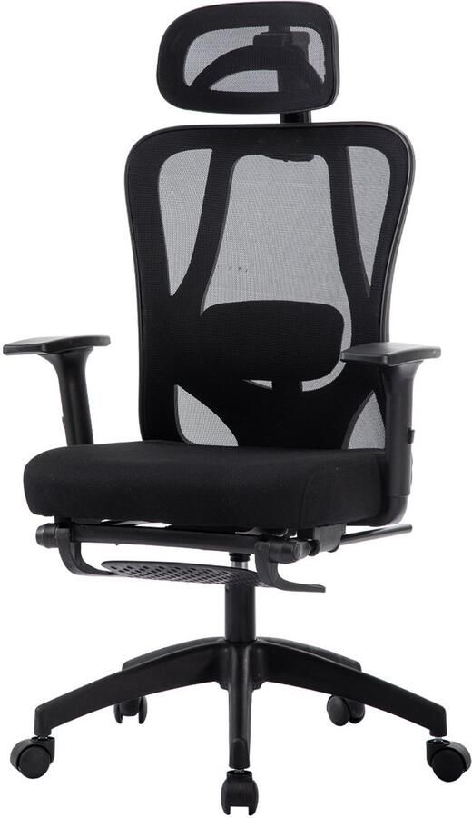 K IKIDO Bureaustoel Ergonomische Bureaustoel met Armleuningen lendensteun kledingrek en voetsteun Vergaderstoel Office Chair voor Volwassenen Kantoorstoel Zwart