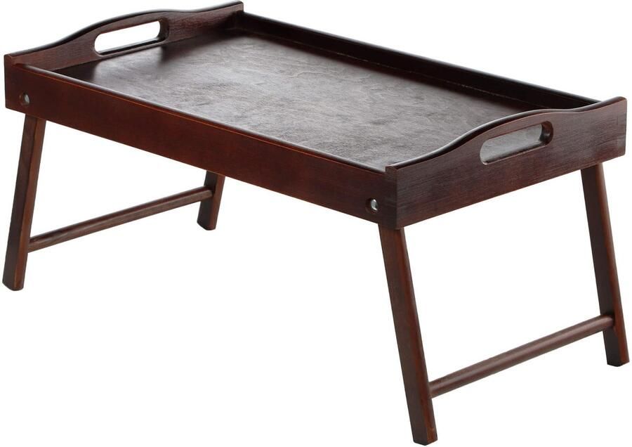 KADAX Bedtafel ontbijtdienblad van grenenhout 19 x 30 x 50 cm serveerdienblad inklapbaar beddienblad eetdienblad voor ontbijt op bed bijzettafel (donkerbruin)