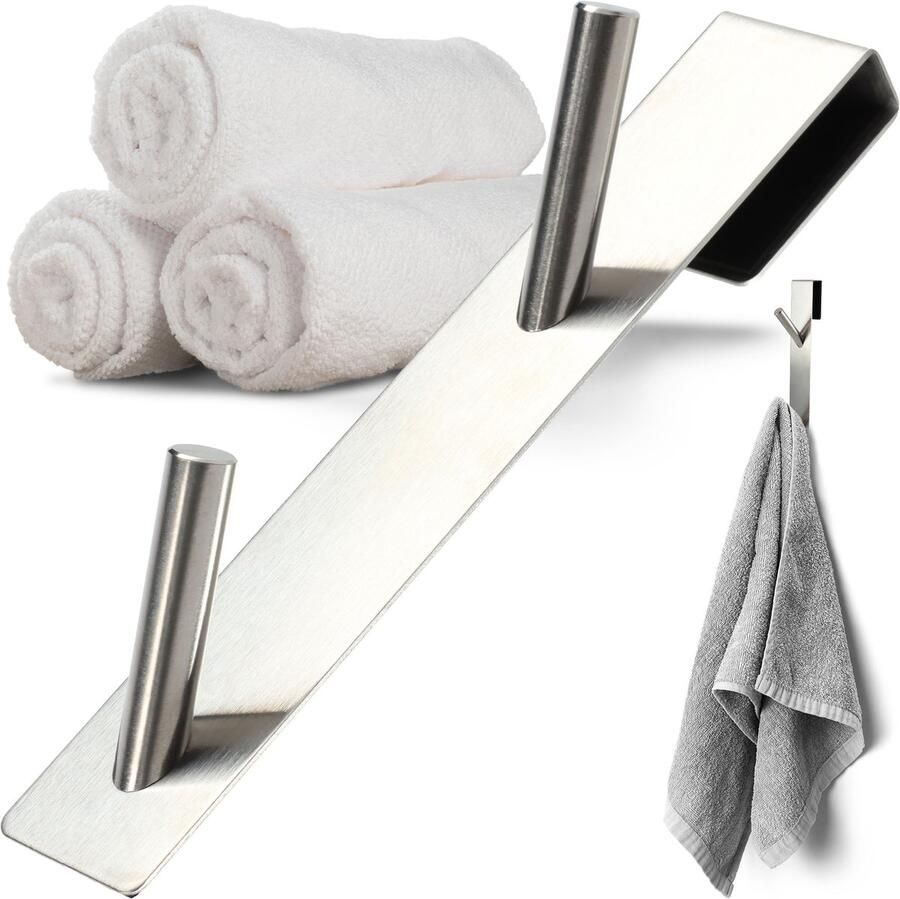 KADAX Deurhaken om op te hangen deurkapstokken deurkledinghaken kledinghaken deurkledinghaken van roestvrij staal (zilver 1 stuk dubbel)