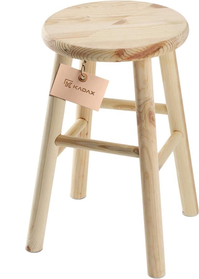 KADAX Houten Kruk Voetenbank Van Natuurlijk Ongelakt Grenenhout Voetensteun in 3 Modellen Barstoel Opstapkruk (Rond)