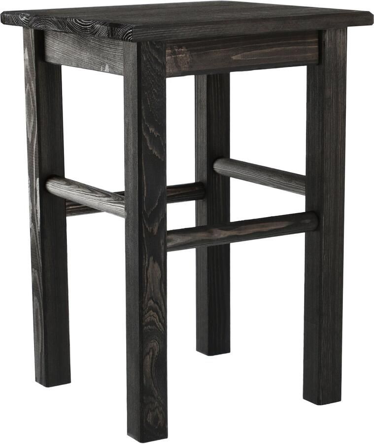 KADAX Houten kruk voetenbank van natuurlijk ongelakt grenenhout voetensteun in 3 verschillende modellen barstoel opstapkruk kruk houten kruk (vierkant zwart)