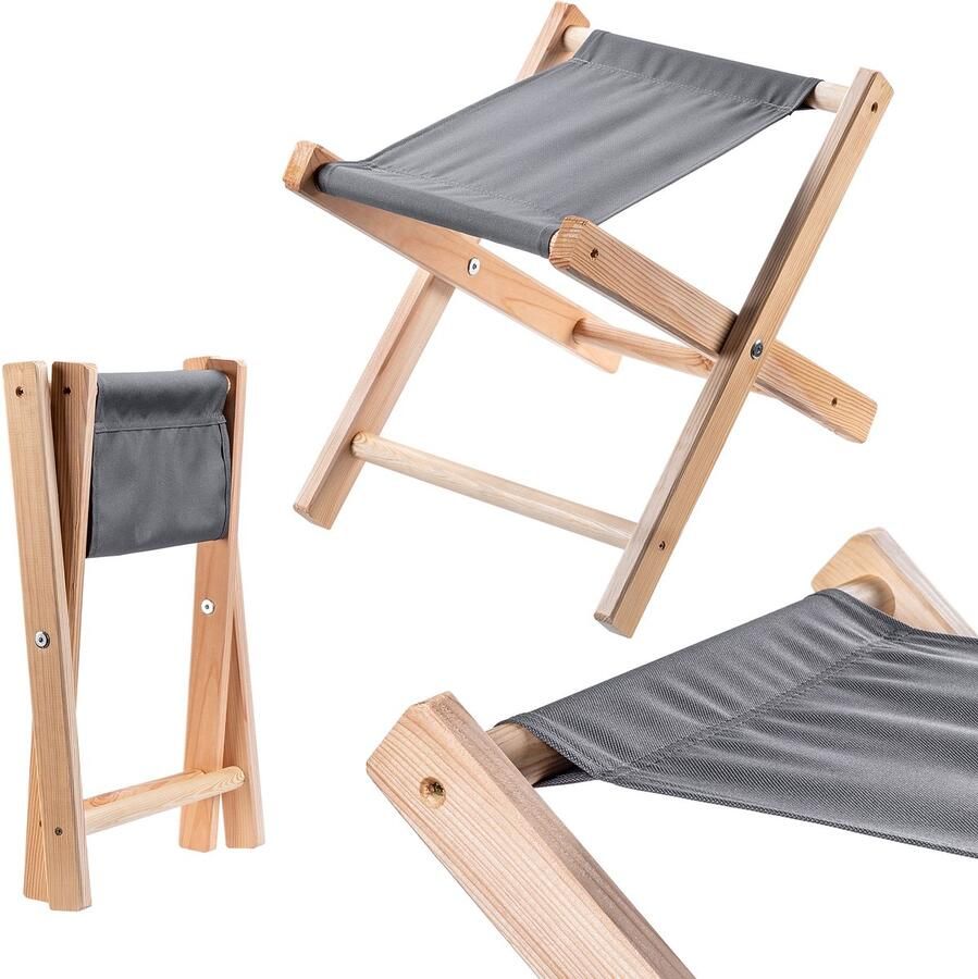 KADAX Klapkruk 40 x 31 x 31 cm kruk van hout klapstoel tot 100 kg draagbelasting vouwstoel voor tuin balkon terras en camping kruk (grijs)