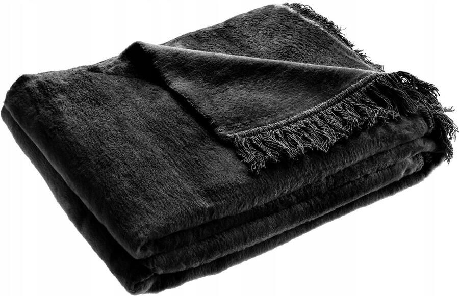 KADAX Knuffeldeken zachte woondeken met franjes 150 cm x 200 cm bankdeken warme deken voor bank bed sprei van katoen acryl onderhoudsvriendelijk (zwart)