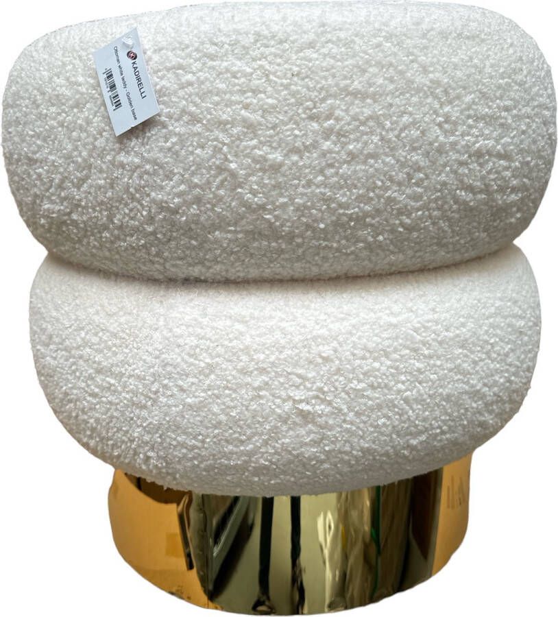 Kadirelli Teddy Poef 41cm x 40cm Wit Goud Velvet Fluweel Hotel Chique