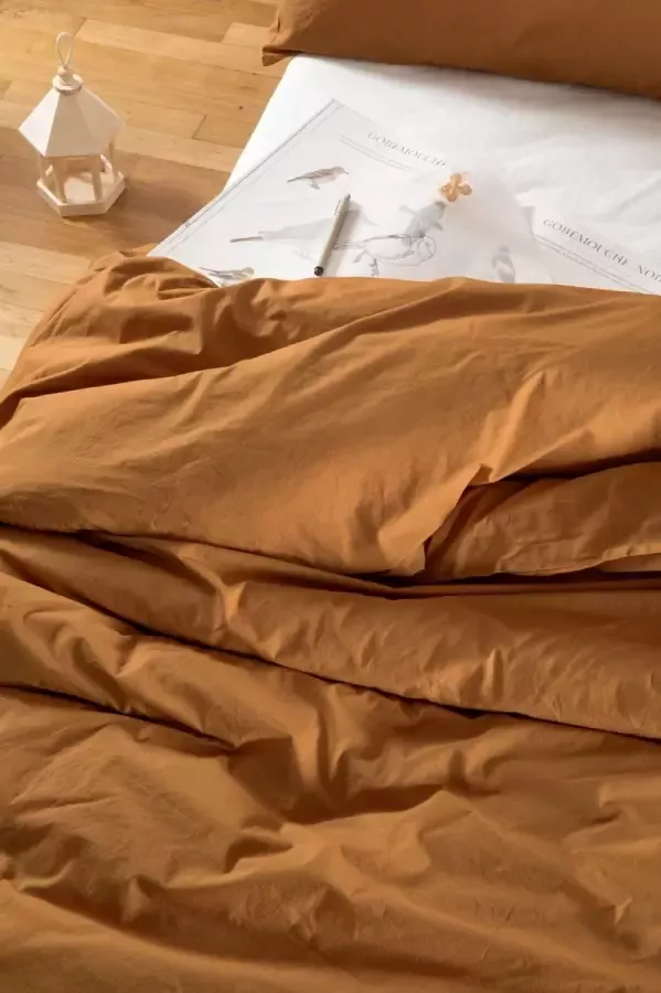 KADOLIS Dekbedovertrek in pre-washed bio-katoen Percal voor eenpersoonsbed 140x200 cm Clay