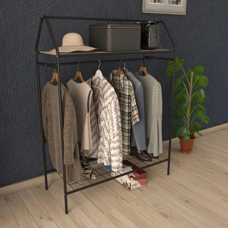 KAIA Design Kledingrek Metaal 143x40x104 CM Zwart Opbergruimte Voor Schoenen Garderoberek Met Haken Opbergrek