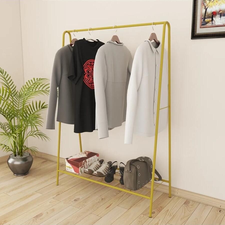 KAIA Design Kledingrek Metaal 150x40x104 CM Goud Opbergruimte Voor Schoenen Garderoberek Met Haken Opbergrek