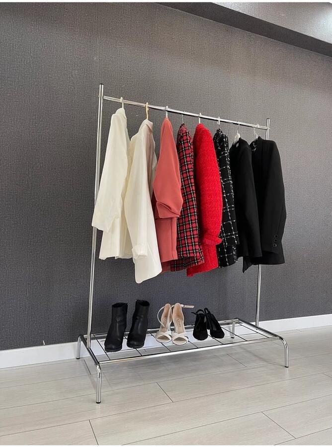 KAIA Design Kledingrek Minimalistisch Metaal 127x104x50 CM Zilver Garderoberek Opbergrek Vierkant