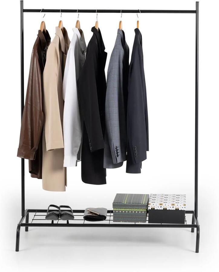 KAIA Design Kledingrek Minimalistisch Metaal 127x104x50 CM Zwart Garderoberek Opbergrek Vierkant