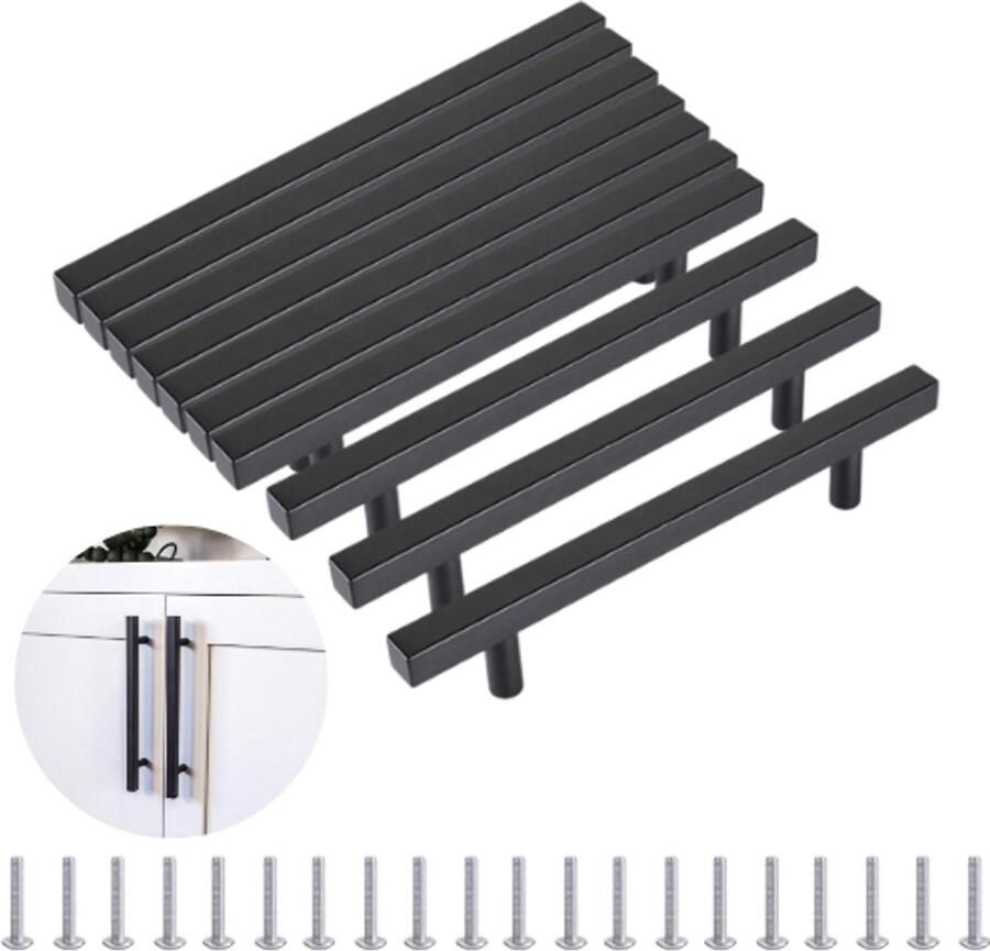 KAIA Handgreep Zwart Set van 10 Metaal RVS 128mm Hartafstand Handvat voor Kast Keukenkast Lade en Meubels Vierkant Moderne Greep Inclusief Schroeven Keukengreep Meubelgreep Kastgreep
