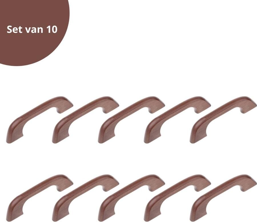 KAIA Houten Handgreep Bruin Set van 10 Stuks Handvaten Badkamer Handgrepen Kast Handgreep Keukenkastjes Handgrepen voor Deurtjes 100 mm 10 Stuks Japandi