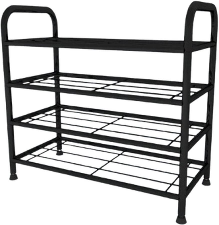 KAIA Schoenenkast Schoenenrek 4 Laags 16 paar Schoenen Zwart Schoenenplank Praktisch Metaal Modern Industrieel