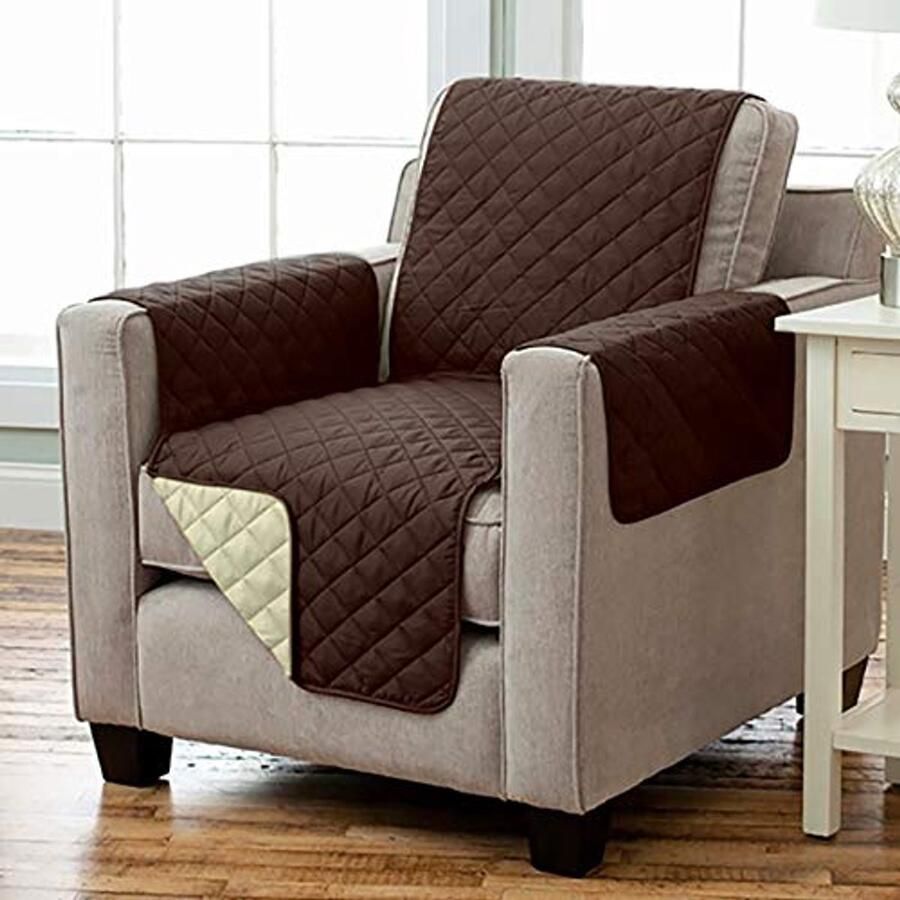 KAMACA omkeerbare fauteuilbeschermer fauteuilkussen relax met armleuningen fauteuilhoes warm en zacht ter bescherming van de bekleding rugleuningbescherming aan beide zijden te gebruiken (BRUIN BEIGE)