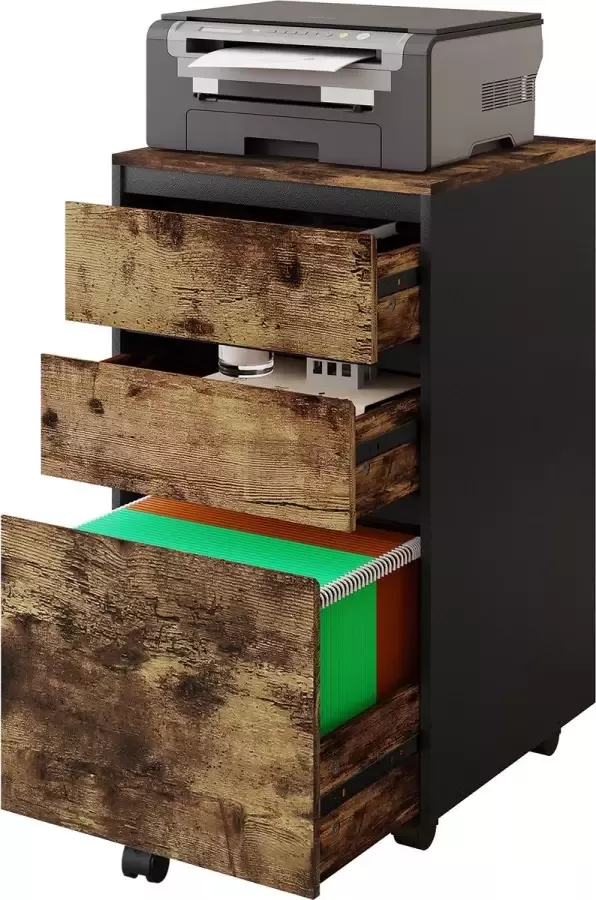 KAMYRA Archiefkast Op Wieltjes Sif Kast Kantoorkast Archiefkast Kantoor Woonkamer Hout 40x40x70.5 cm Vintage
