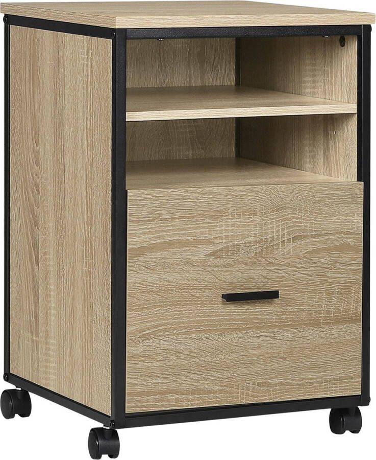 KAMYRA Archiefkast Op Wieltjes Kast Kantoorkast Archiefkast Kantoor Woonkamer Spaanplaat Ijzer 40x40x60 cm Licht Eik Zwart