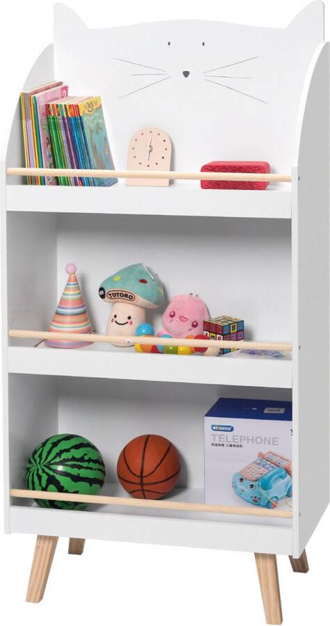 KAMYRA Boekenkast Kat voor Kinderen Slaapkamer Kinderkamer Speelgoedkast Opbergkast Kindvriendelijk Hout 60x29x121 cm Wit