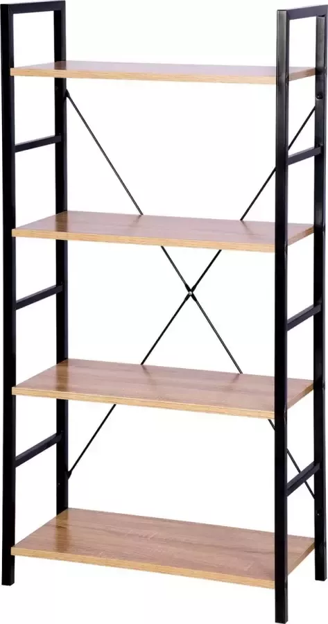 KAMYRA Boekenkast met 4 Lagen Opbergkast Wandkast Ladderrek Licht Eik Zwart 60x28x116 cm