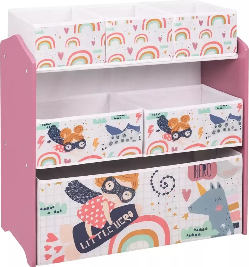 KAMYRA Boekenkast voor Kinderen Slaapkamer Kinderkamer Speelgoedkast Opbergkast Kindvriendelijk Hout 63x30x60 cm Roze