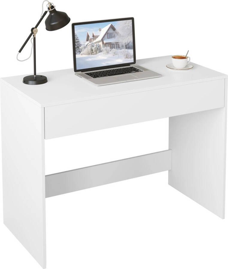 KAMYRA Bureau met Lade Computertafel Bureautafel Geschikt voor Werken & Gaming 100x50x75 cm Wit