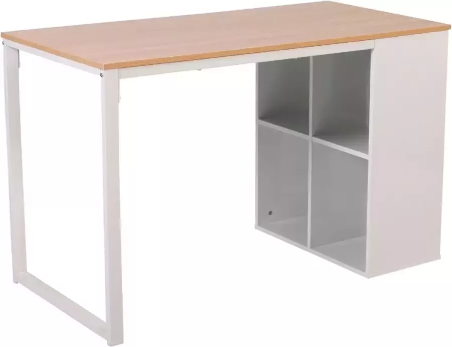 KAMYRA Bureau met Opslagruimte Slaapkamer Studeerkamer Woonkamer Werk School Hout en Metaal 60x120x75- Licht Eiken en Wit