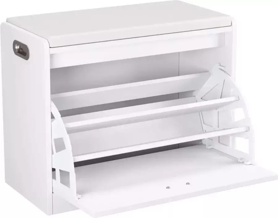 KAMYRA Compacte Schoenenkast Hout Schoenenrek Schoenenbank Voor 6 paar Schoenen Wit 63x30x44 cm