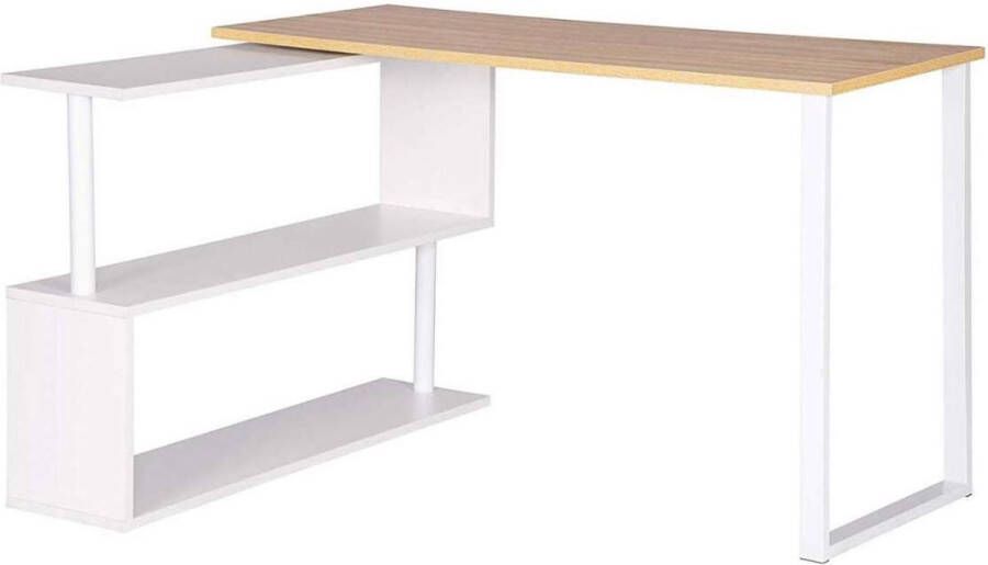 KAMYRA Design Bureau met Opbergruimte Hoekbureau Tafel Bureautafel Licht Eik Wit 120x50x74 cm