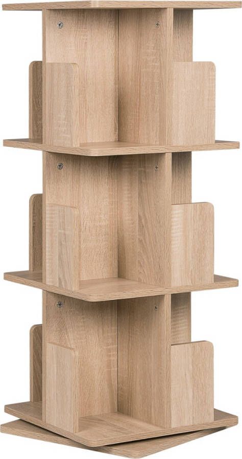 KAMYRA Draaibare Boekenkast 3 Lagen – Boekenrek Boekenplank – Veel opslagruimte voor Woonkamer Slaapkamer – Hout – 39x39x97