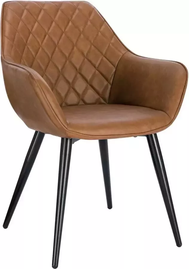 KAMYRA Ergonomische Eetkamerstoel met Armleuning Eetkamerstoelen Stoel Kuipstoel Loungestoel Leer Bruin