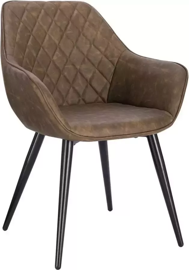 KAMYRA Ergonomische Eetkamerstoel met Armleuning Eetkamerstoelen Stoel Kuipstoel Loungestoel Leer Donkerbruin