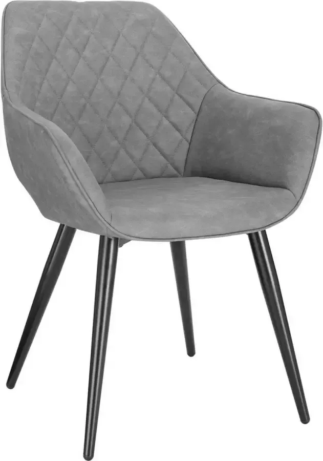 KAMYRA Ergonomische Eetkamerstoel met Armleuning Eetkamerstoelen Stoel Kuipstoel Loungestoel Leer Grijs