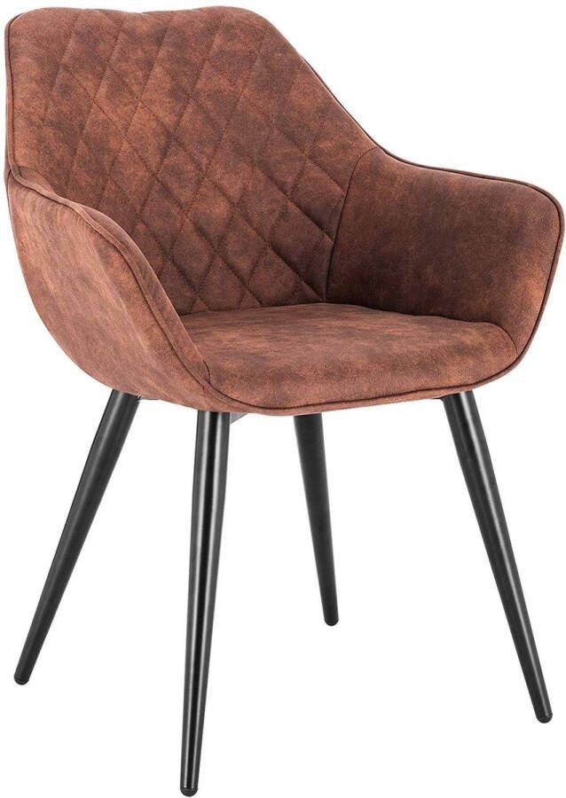 KAMYRA Ergonomische Eetkamerstoel met Armleuning Eetkamerstoelen Stoel Kuipstoel Loungestoel Stof Bruin