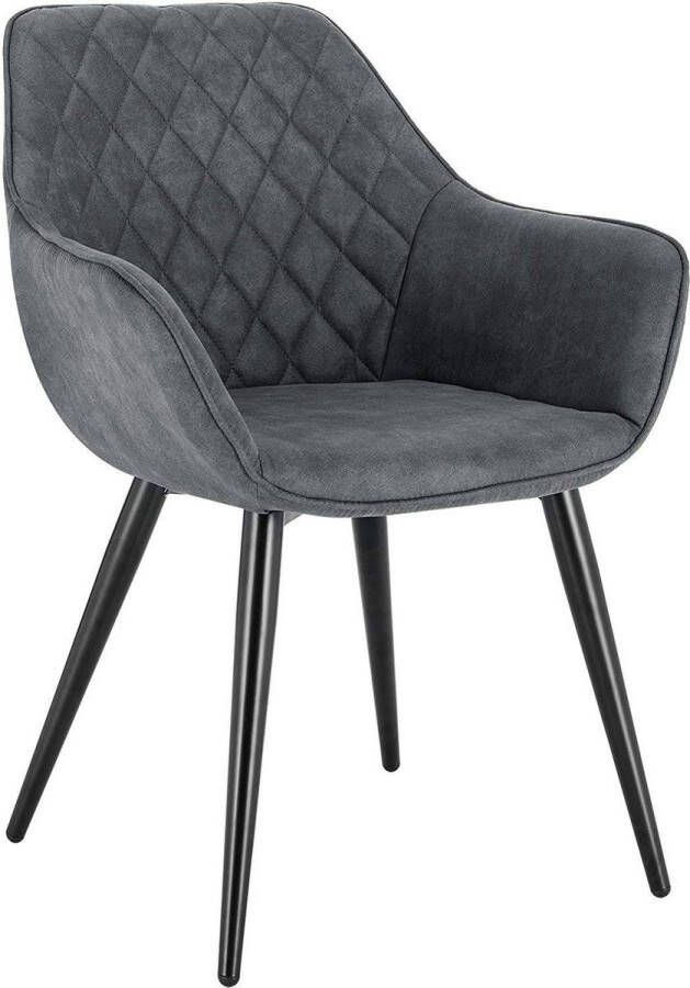 KAMYRA Ergonomische Eetkamerstoel met Armleuning Eetkamerstoelen Stoel Kuipstoel Loungestoel Stof Grijs