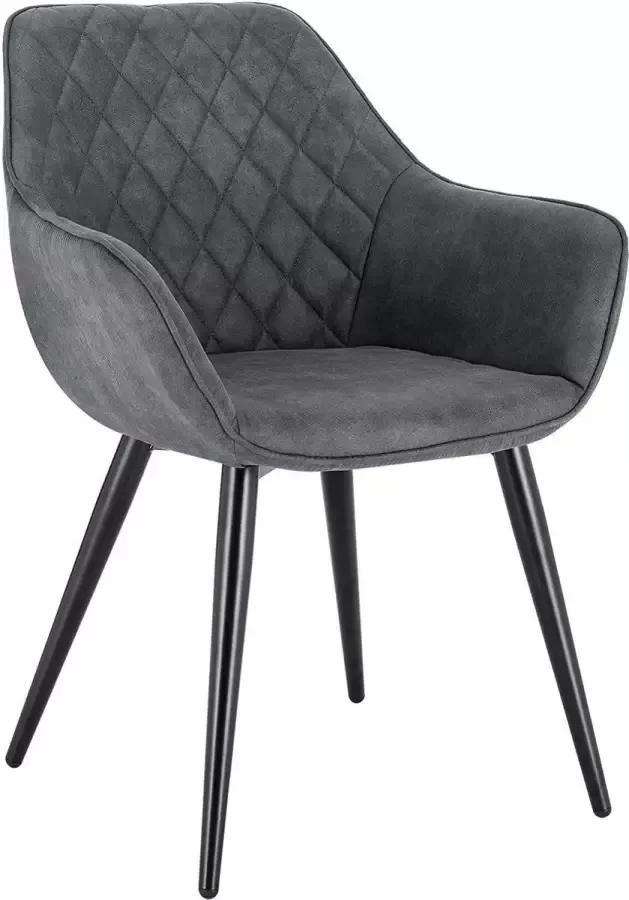 KAMYRA Ergonomische Eetkamerstoel met Armleuning Eetkamerstoelen Stoel Kuipstoel Loungestoel Stof Grijs