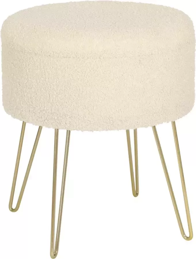 KAMYRA Fluffy Poef met Opbergruimte Poefs Hocker Opbergpoef Rond voor Binnen MDF Metaal & Fleece Beige 39x39x44 cm