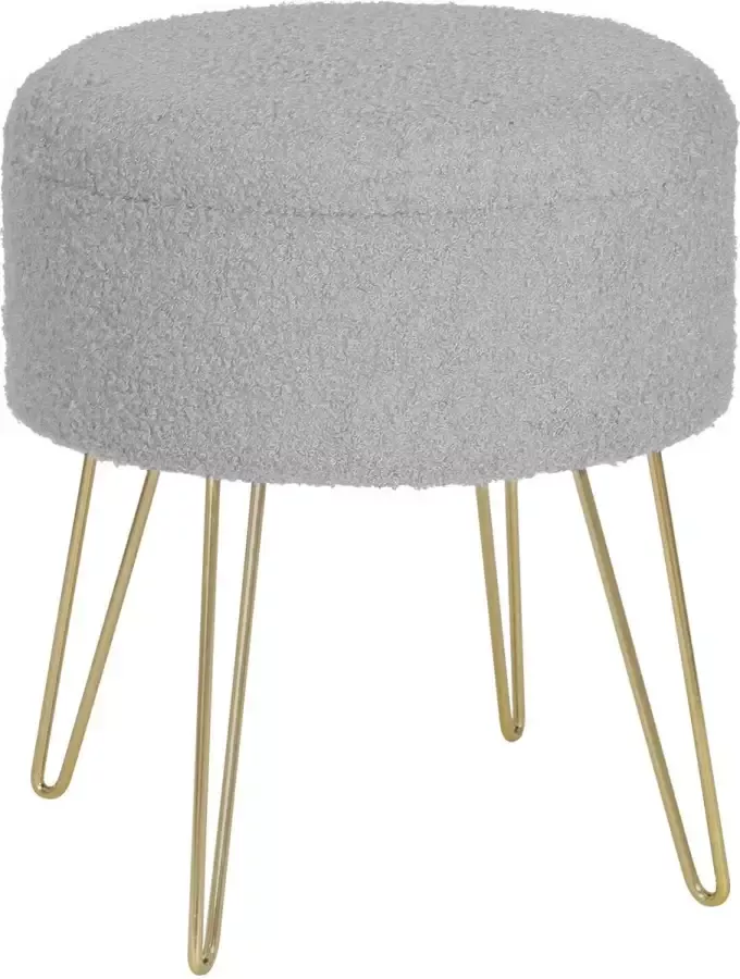 KAMYRA Fluffy Poef met Opbergruimte Poefs Hocker Opbergpoef Rond voor Binnen MDF Metaal & Fleece Lichtgrijs 39x39x44 cm