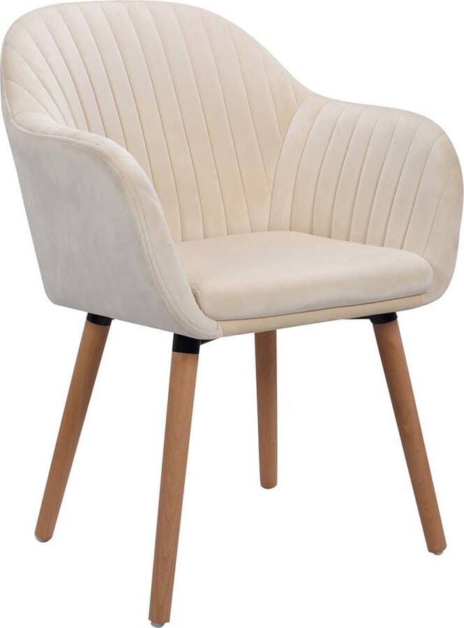 KAMYRA Gestoffeerde Eetkamerstoel Velvet Eetkamerstoelen Stoel Kuipstoel Loungestoel 50x42x81 cm Crème