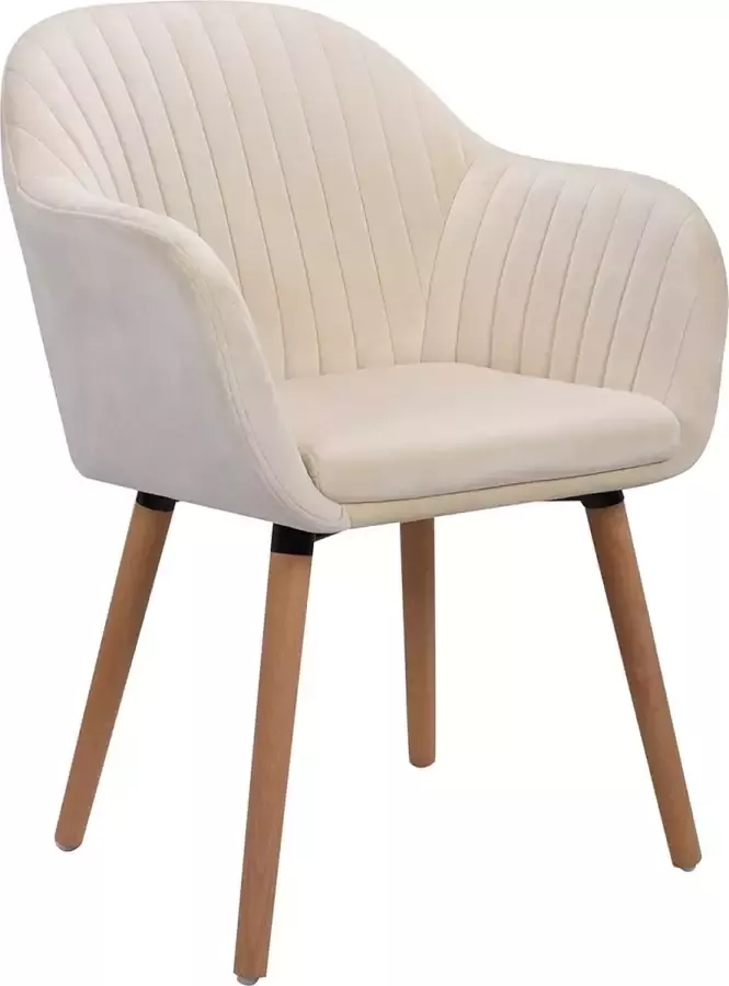 KAMYRA Gestoffeerde Eetkamerstoel Velvet Eetkamerstoelen Stoel Kuipstoel Loungestoel 50x42x81 cm Crème
