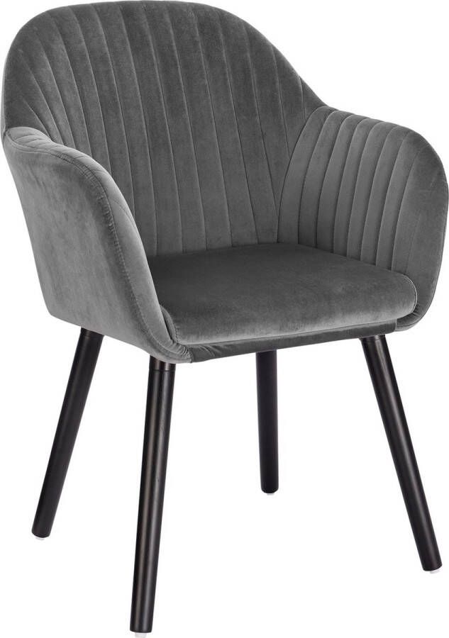 KAMYRA Gestoffeerde Eetkamerstoel Velvet Eetkamerstoelen Stoel Kuipstoel Loungestoel 50x42x81 cm Donkergrijs