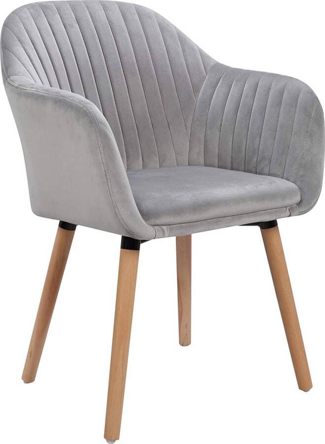 KAMYRA Gestoffeerde Eetkamerstoel Velvet Eetkamerstoelen Stoel Kuipstoel Loungestoel 50x42x81 cm Lichtgrijs