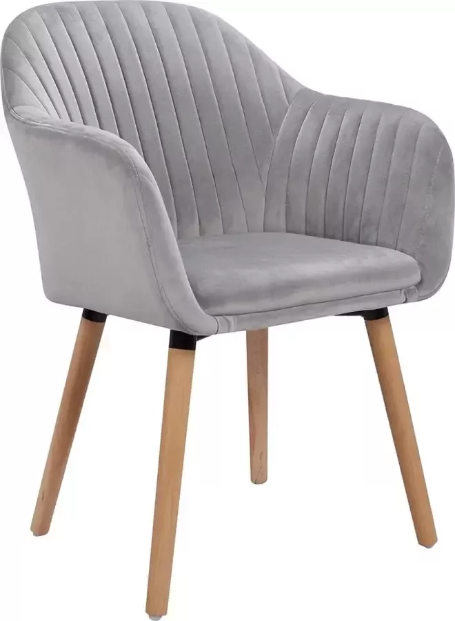 KAMYRA Gestoffeerde Eetkamerstoel Velvet Eetkamerstoelen Stoel Kuipstoel Loungestoel 50x42x81 cm Lichtgrijs