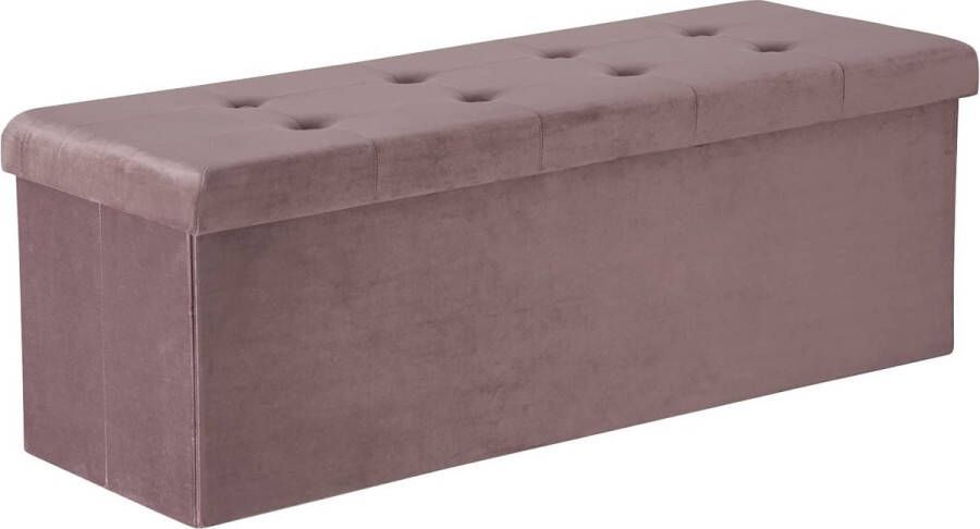 KAMYRA Grote Poef met Opbergruimte Hocker Poef Opbergpoef Stevig Stijlvol & Opvouwbaar Roze Velvet 110 x 37.5 x 38cm