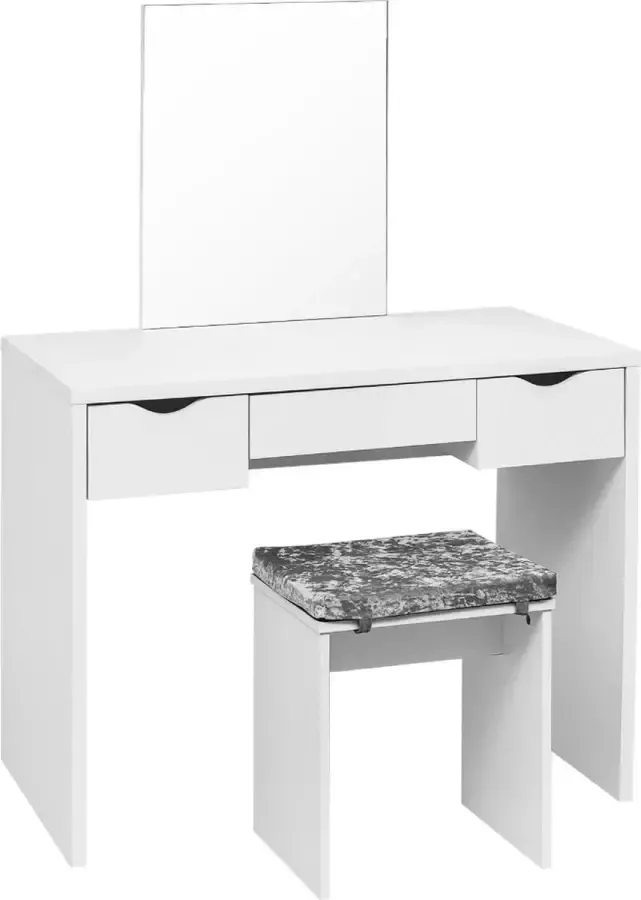 KAMYRA Houten Kaptafel met Spiegel & Opbergruimte Toilettafel Kaptafels Make Up Tafel Bureau 100x49.5x73 cm Wit